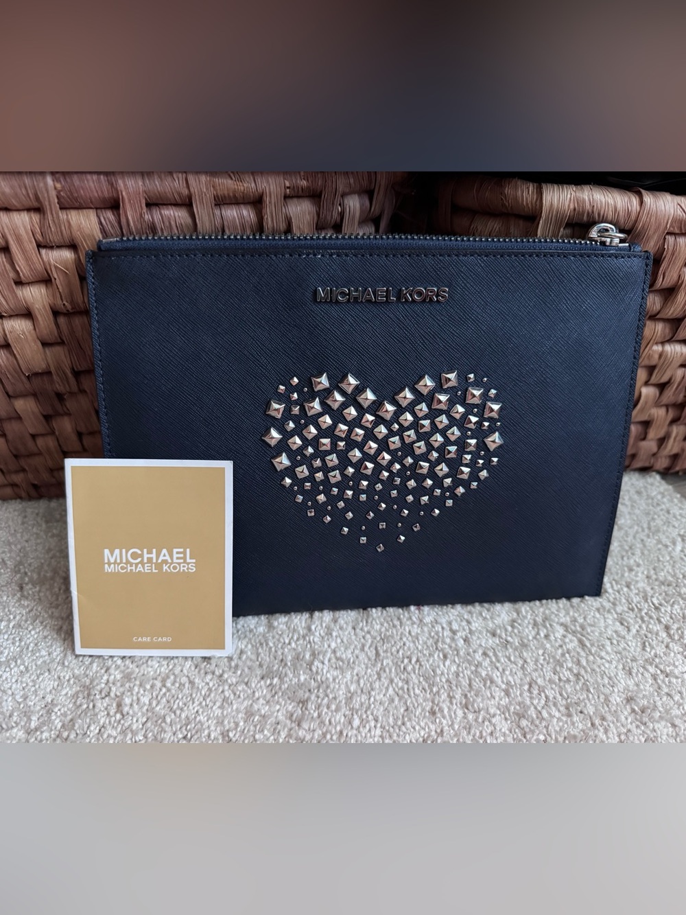 Michael Kors Black Studded Heart Wristlet Clutch